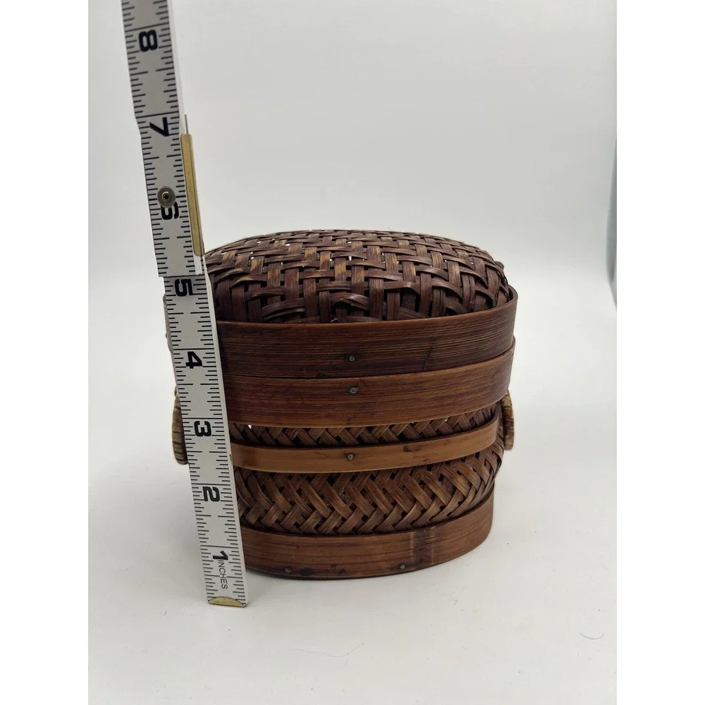 Vintage Wicker Trinket Jewelry Box Woven Wicker Lidded